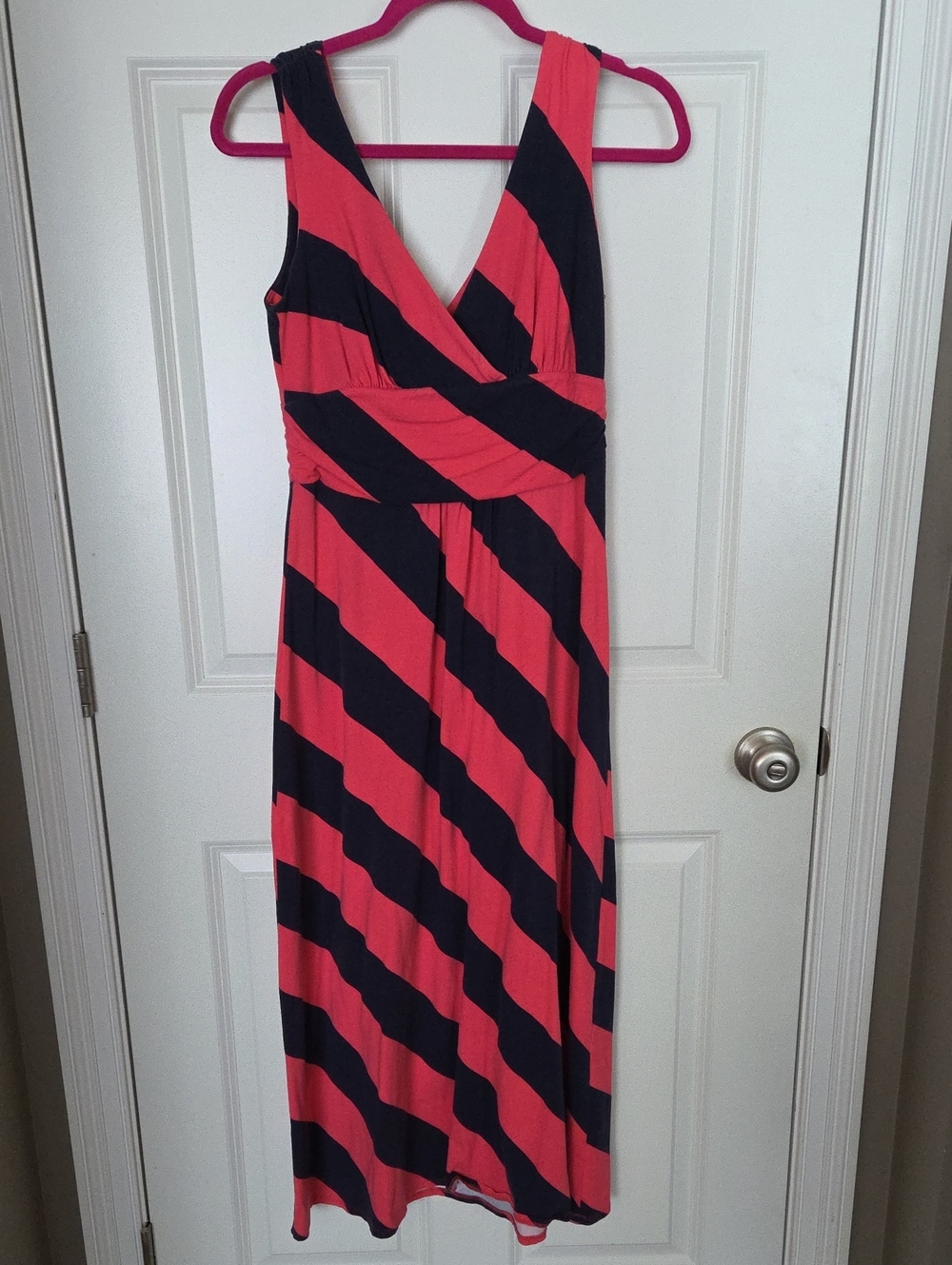Lilly Pulitzer Sloane Coral and Navy Diagonal Stripe Sleeveless Dress